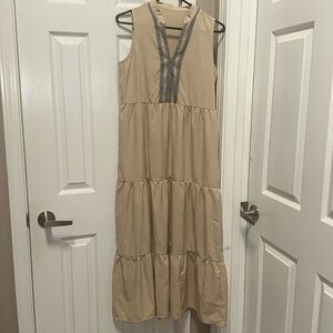 Tan V Neck Sleeveless Dress